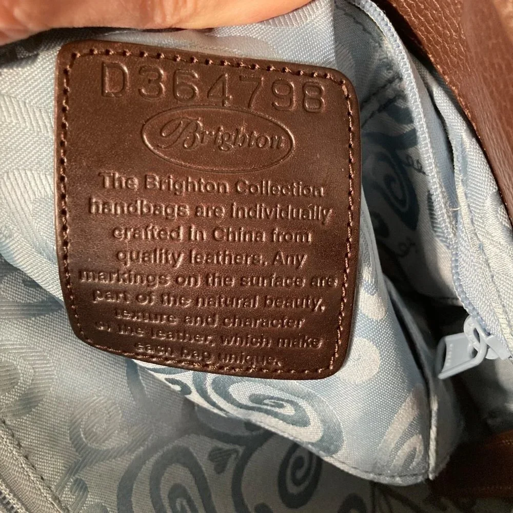 Womens Brighton Brown‎ Leather Bag Purse Magnetic Closure Turquoise Interior